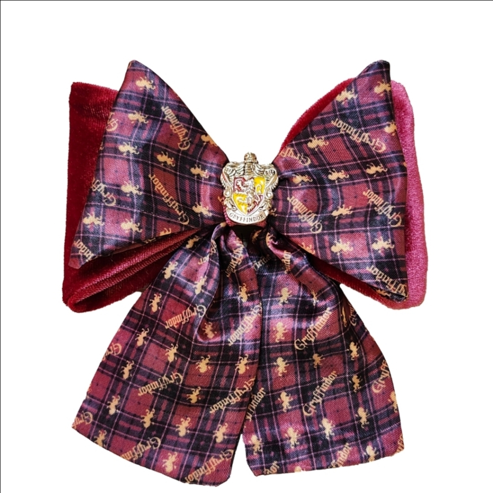 Gryffindor Plaid Hair Bow with Crest
